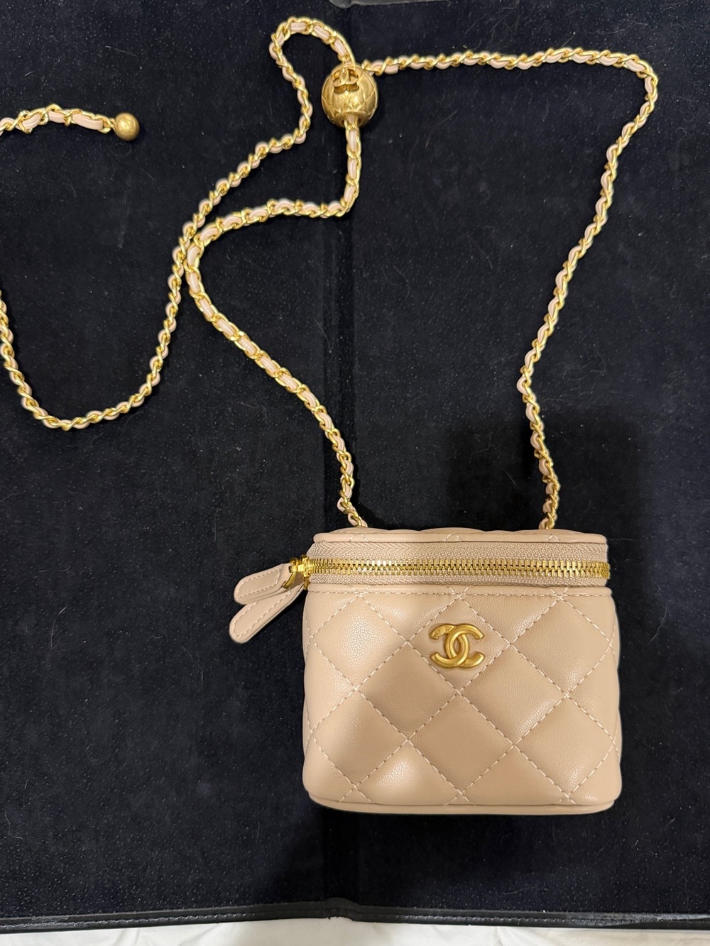Chanel Beige Quilted Mini Crossbody Vanity Pouch